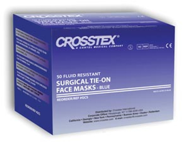 Crosstex International GCSA Mask, Tie-On Laces, Latex Free (LF), Blue, 50/bx, 6 bx/cs , case