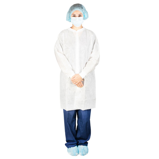 Dukal Corporation 341 Lab Coat, Medium, Full Length, Anti-Static, No Pockets, White, 35gm SMS, 10/bg, 5 bg/cs (36 cs/plt) , case