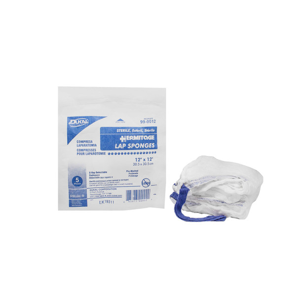Dukal Corporation 99-0012 Laparotomy Sponge, 12\in. x 12\in., Sterile, Prewashed, X-Ray Detectable, Softpack, 5/pk, 40 pk/cs , case