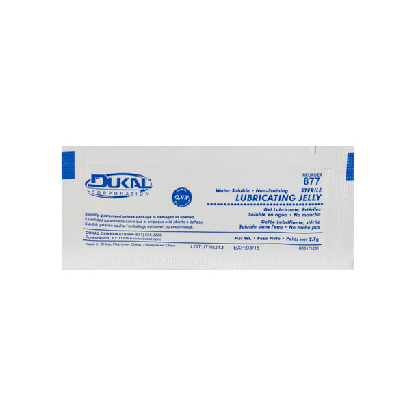 Dukal Corporation 877 Lubricating Jelly, Foil Pack, 3gm, Sterile, 144/bx, 12 bx/cs , case