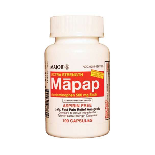 Major Pharmaceuticals 700691 Mapap, 500mg, 100s, Unboxed, Compare to Tylenol®, 24/cs, NDC# 00904-1987-60 (US Only) , case