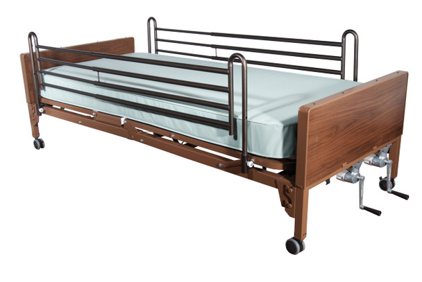 15003bv-pkg-2 Drive Medical Multi Height Manual Hospital Bed with Full Rails and Foam Mattress