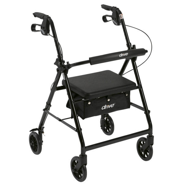 r726bk Drive Medical Walker Rollator with 6" Wheels, Fold Up Removable Back Support and Padded Seat, Black