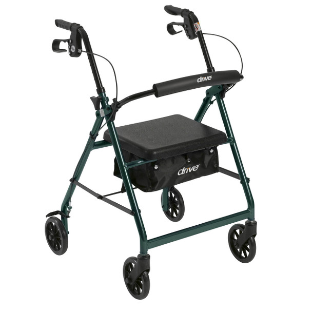 r726gr Drive Medical Walker Rollator with 6" Wheels, Fold Up Removable Back Support and Padded Seat, Green