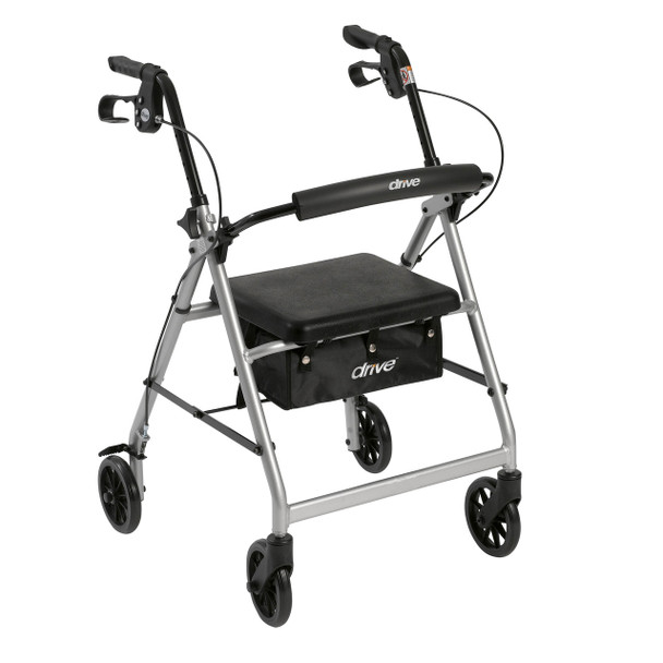 r726sl Drive Medical Walker Rollator with 6" Wheels, Fold Up Removable Back Support and Padded Seat, Silver