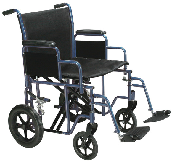 btr22-b Drive Medical Bariatric Heavy Duty Transport Wheelchair with Swing Away Footrest, 22" Seat, Blue