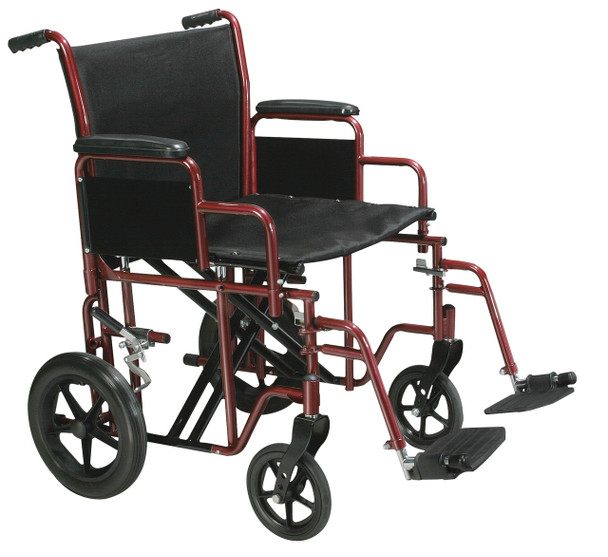 btr20-r Drive Medical Bariatric Heavy Duty Transport Wheelchair with Swing Away Footrest, 20" Seat, Red