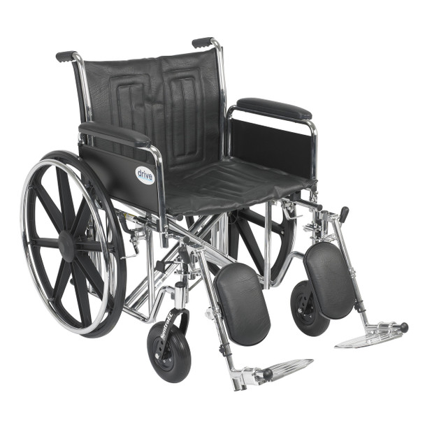 std22ecdfa-elr Drive Medical Sentra EC Heavy Duty Wheelchair, Detachable Full Arms, Elevating Leg Rests, 22" Seat