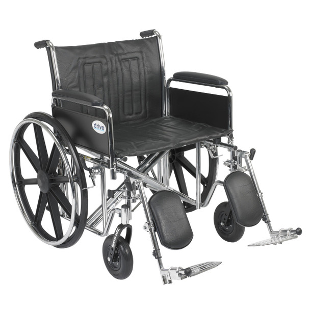 std24ecdfa-elr Drive Medical Sentra EC Heavy Duty Wheelchair, Detachable Full Arms, Elevating Leg Rests, 24" Seat