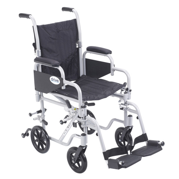 tr16 Drive Medical Poly Fly Light Weight Transport Chair Wheelchair with Swing away Footrests, 16" Seat