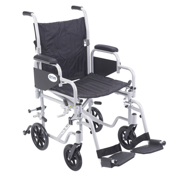 tr18 Drive Medical Poly Fly Light Weight Transport Chair Wheelchair with Swing away Footrests, 18" Seat
