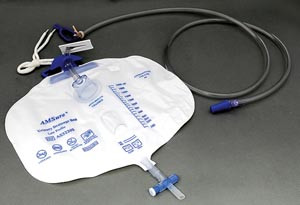 AS32600 Amsino International, Inc. Drainage Bag, 2000mL, Low Profile, Anti-Reflux Chamber, Pre-Pierced Needle-Free Sampling Port (Luer Slip or Blunt Cannula Compatible), Single Hook & Rope Hanger, T-Tap Drain Port, Sterile Fluid Pathway, 20/cs