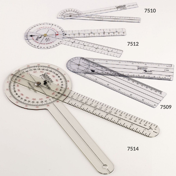 7512 Patterson Medical Economy Jamar Transparent Plastic Goniometers, 8" (20cm) 0°-90° and 0°-180°