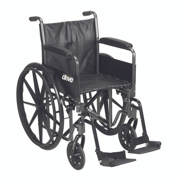 ssp218dfa-sf Drive Medical Silver Sport 2 Wheelchair, Detachable Full Arms, Swing away Footrests, 18" Seat