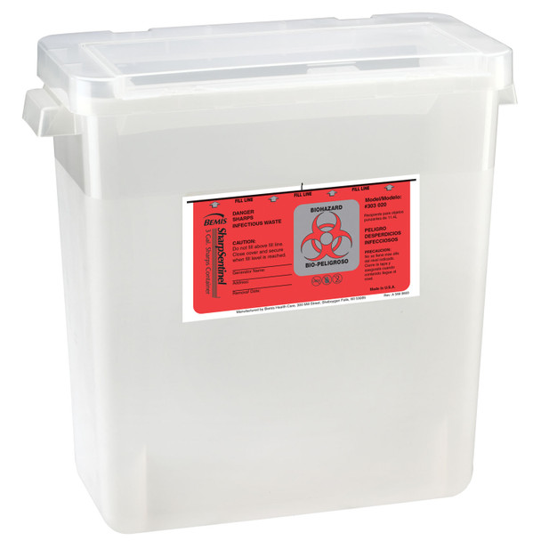 Bemis Health Care 303-020 Sharps Container, 3 Gal, Large Opening Lid, Translucent Beige, 12/cs , case