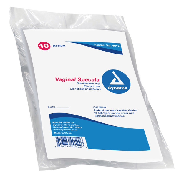 4912 Dynarex Vaginal Specula Disposable Medium 10/10/CA
