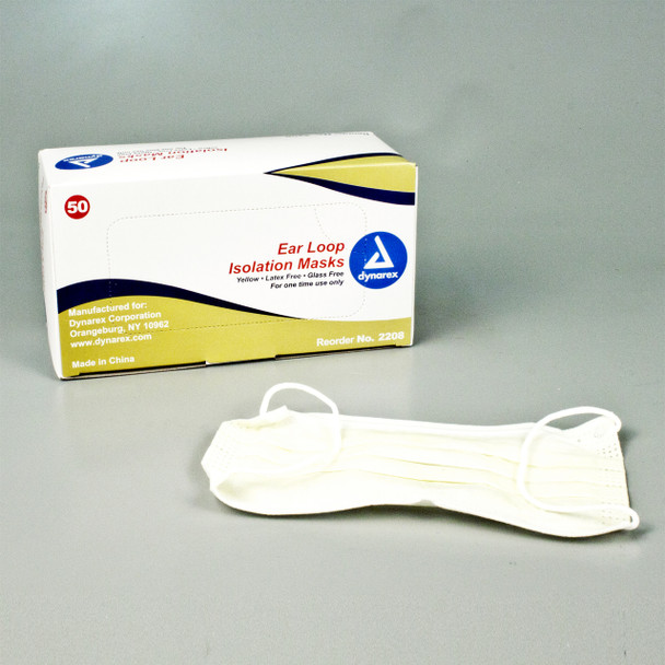 2208 Dynarex Face Mask Ear Loop Procedure Yellow 12/50/CA