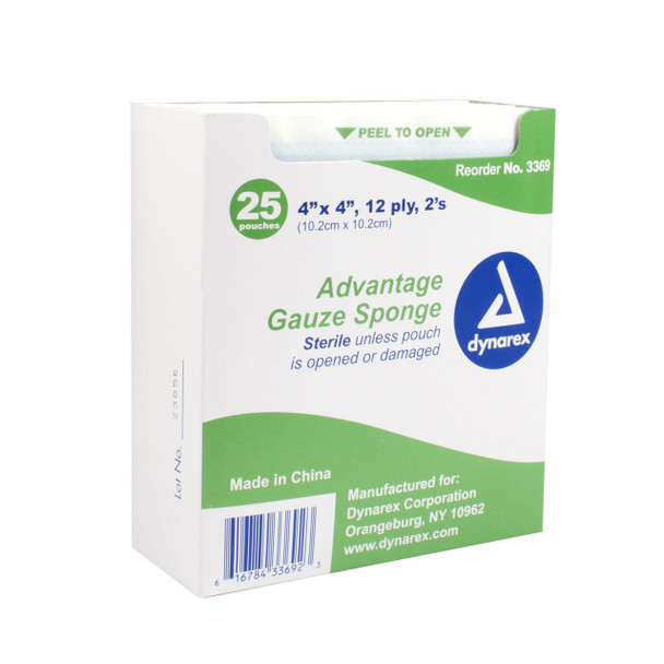 3369 Dynarex Gauze Sponge Advantage ST 2'S 4X4 12 Ply 24/25 1200/CA
