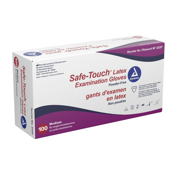 Dynarex Safe-Touch™ 2337 Medium Latex Powder Free Exam Gloves - 100/Box 10 Box/Case
