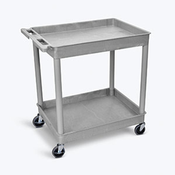Luxor TC11-G Tub Cart, Two Shelves (2.75in. Deep each), Gray, 32in.W x 24in.D x 37.25in.H, with (4) 4in. Heavy Duty Casters (2 with Locking Brakes), Maximum Weight Capacity 400lbs, Assembly Required (DROP SHIP ONLY) , each
