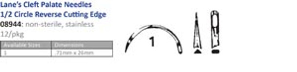 Cincinnati Surgical Company 08944 Suture Needle, Size 1, Lanes Cleft Palate Reversed, ½ Circle Reversed Cut, 12/pk (Must be Ordered in Multiples of 10 dozen) (DROP SHIP ONLY) , pack