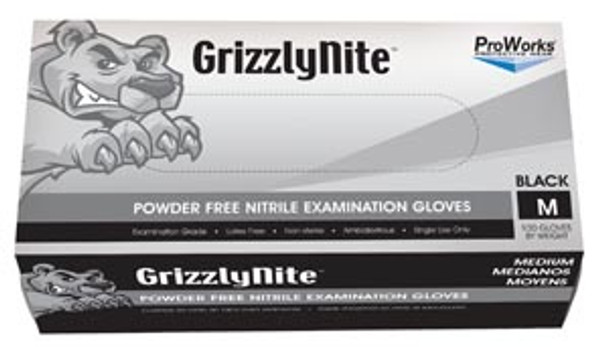 GL-N105FM Hospeco Nitrile Exam Powder Free Glove, Black,  Medium, 100/bx, 10bx/cs