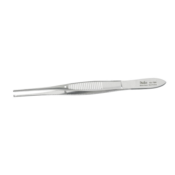 Integra Miltex 18-787 Tissue Forceps, 4in. Straight, Non Magnetic, Standard, 0.8mm Wide Tips , each