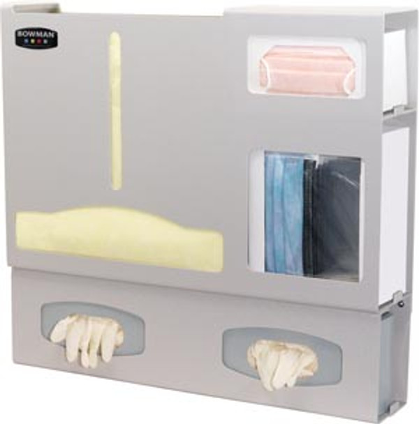 LD-037 Bowman Manufacturing Company, Inc. Protection Organizer, Holds A Variety of Gowns, Two Boxes of Gloves, One Box of Face Mask & One Box of Face Shields, Keyholes For Wall Mounting, Door Hanger Cut-Out, Quartz ABS Plastic, 22 3/4 in. W x 20 1/2