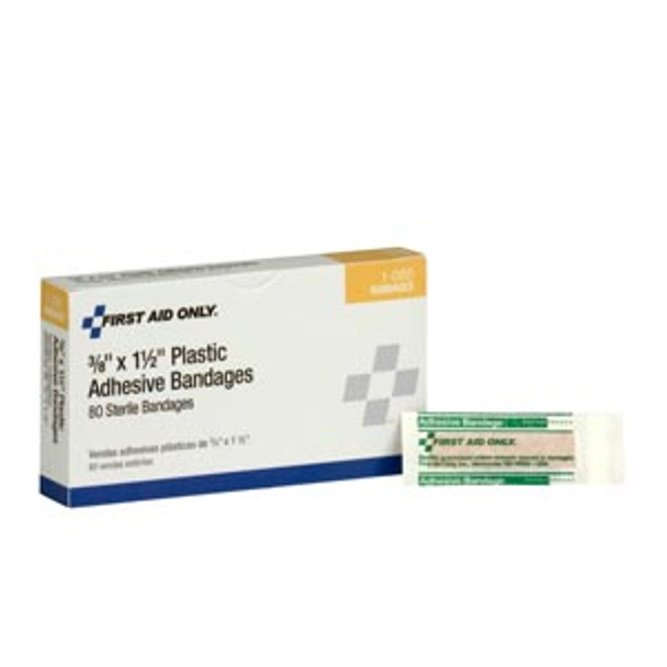 First Aid Only/Acme United Corporation 1-080 Plastic Bandages, 3/8”x1.5”, 80/bx (DROP SHIP ONLY - $150 Minimum Order) , box