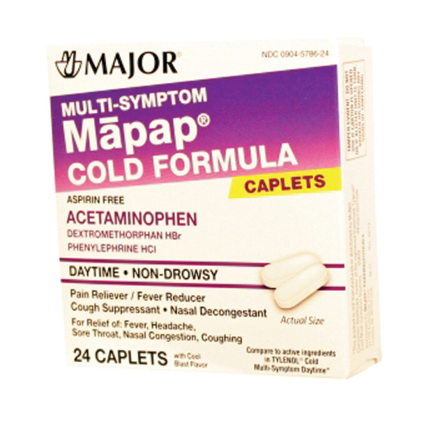 Major Pharmaceuticals 006363 Mapap, Cold Multi-Symptom, 24s, Compare to Tylenol® Multi-Sympton, NDC# 00904-5786-24 , each