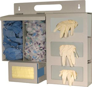 LP-004 Bowman Manufacturing Company, Inc. Protection Organizer, Holds Bulk Quantity Protective Apparel in Two Separate Compartments, Three Boxes of Gloves & (1) Box of Face Masks, Hinged Lid (Over Bulk Compartments), Keyholes For Wall Mounting, Door