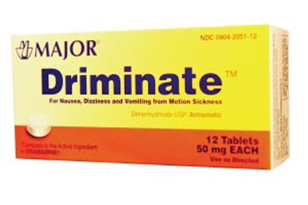 Major Pharmaceuticals 700466 Driminate, 50mg, 12s, Tablets, Compare to Dramamine®, NDC# 00904-6772-12 (US Only) (To Be DISCONTINUED) , each