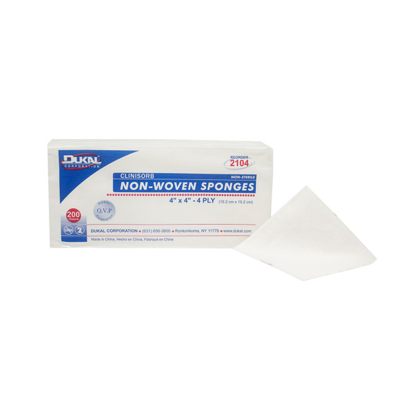 Dukal Corporation 2104 Clinisorb Non-Woven Sponge, 4in. x 4in., 4-Ply, Non-Sterile, 200/bg, 10 bg/cs (44 cs/plt) , case