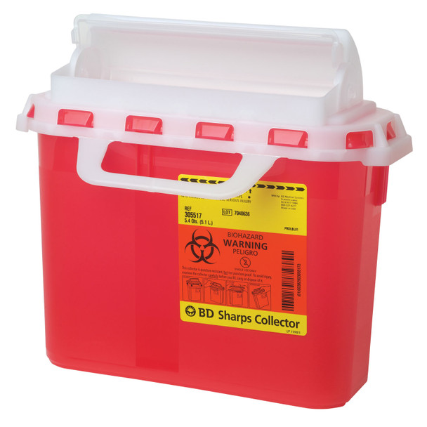BD 305436 Sharps Collector, 2 & 3 Gallon, Next Generation, Counter Balanced Door, Red, 10/cs (Continental US Only) , case