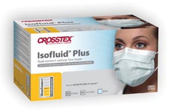Crosstex International ISOFLUID® GPLUSBL ASTM Level 1 Mask, Latex Free (LF), Blue, 50/bx, 10 bx/ctn , carton