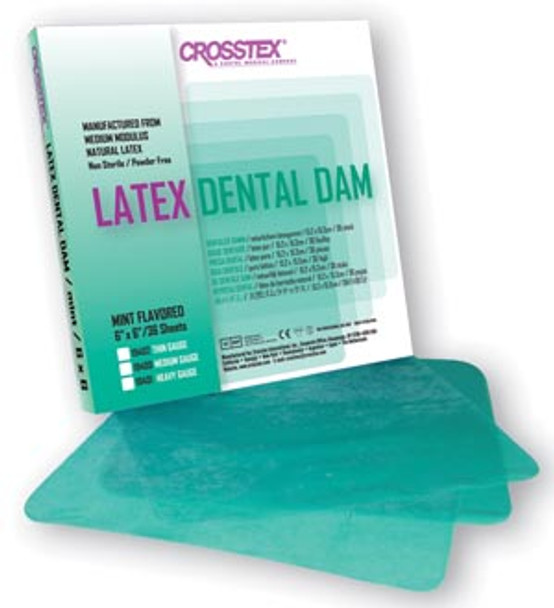 Crosstex International 19400 Dental Dam, Medium, Green, 6in. x 6in., Mint, 36 sheets/bx , box