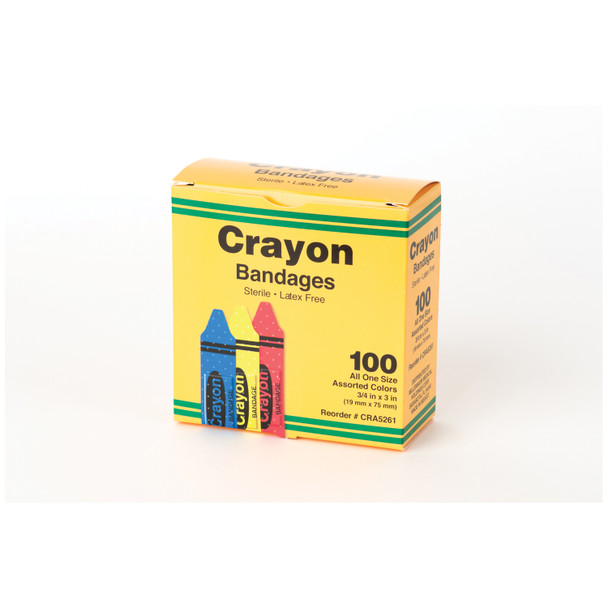 ASO, LLC CAREBAND™ CRA5261 Crayola Bandages, ¾\in. x 3\in. Strips, Latex Free (LF), Assorted (red, yellow & blue), 100/bx, 12 bx/cs , case