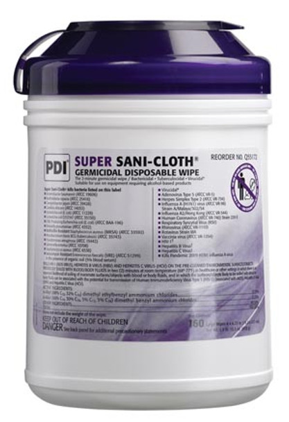PDI - Professional Disposables, Intl. SUPER SANI-CLOTH® Q55172 Germicidal Disposable Wipe, Large Canister, 6in. x 6¾in., 160/canister, 12 canister/cs (30 cs/plt) (091255) (US Only) (Item is considered HAZMAT and cannot ship via Air or to AK, GU, HI, 