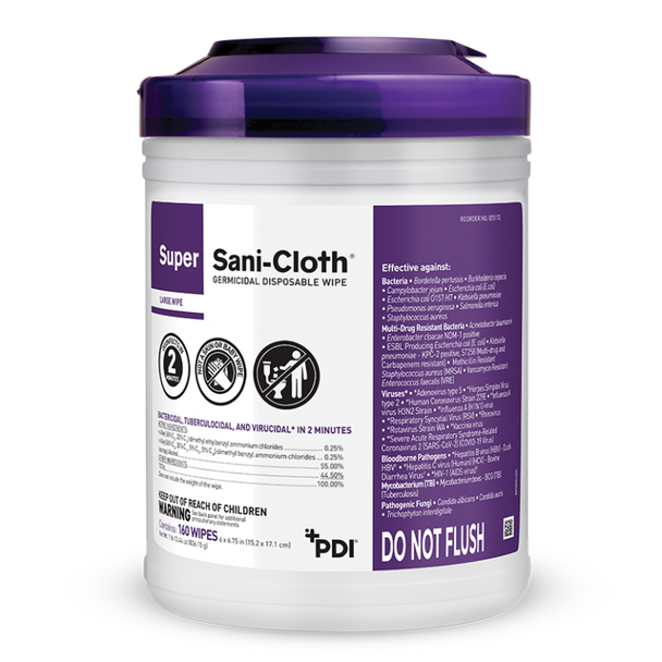 PDI - Professional Disposables, Intl. SUPER SANI-CLOTH® Q55172 Germicidal Disposable Wipe, Large Canister, 6\in. x 6¾\in., 160/canister, 12 canister/cs , case