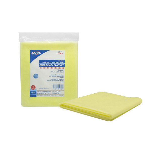 Dukal Corporation 7303 Emergency Blanket, 54 x 80\in., Yellow, Heavy Duty Fluid Impervious, 1/bg, 50 bg/cs , case