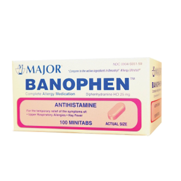 Major Pharmaceuticals 250068 Banophen™, Mini-Tabs, 25mg, 100s, Compare to Benadryl® Mini-Tabs, NDC# 00904-5551-59 , each