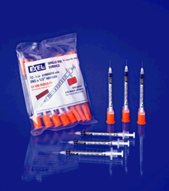 Exel Corporation 26029 Insulin Syringe & Needle, 29G x ½in., 1cc, 10/bg, 10bg/bx, 5bx/cs (24 cs/plt) , case