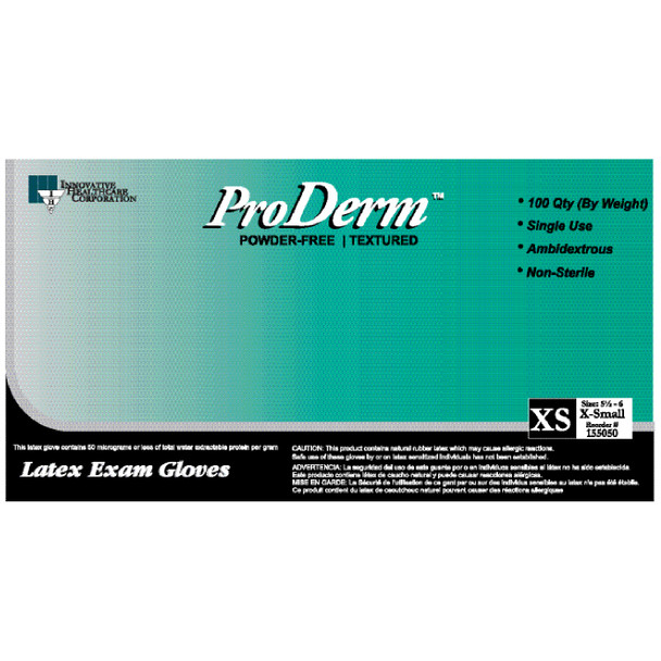 Innovative Healthcare Corp., Inc. PRODERM™ 155050 Gloves, Exam, X-Small, Latex, Non-Sterile, PF, Textured, Polymer Bonded, 100/bx, 10 bx/cs (75 cs/plt) , case