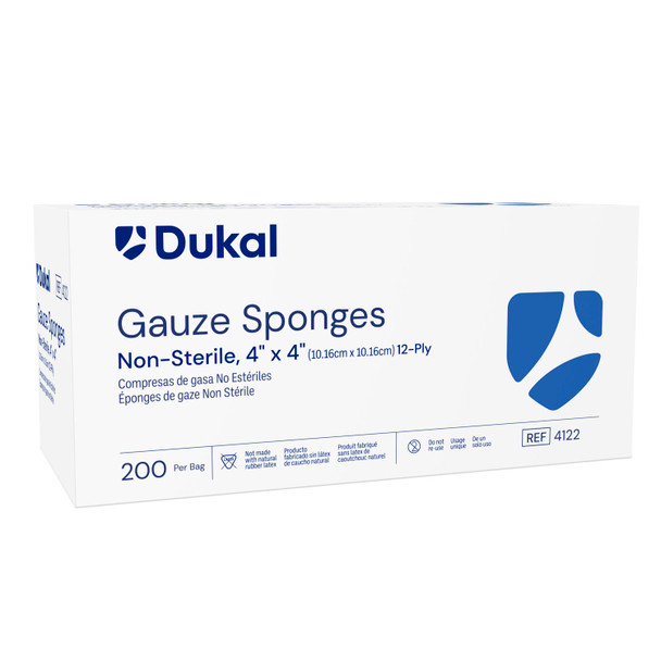Dukal Corporation 4122 Gauze Sponge, 4in. x 4in., Non-Sterile, 12-Ply, 200/bg, 10 bg/cs (50 cs/plt) , case