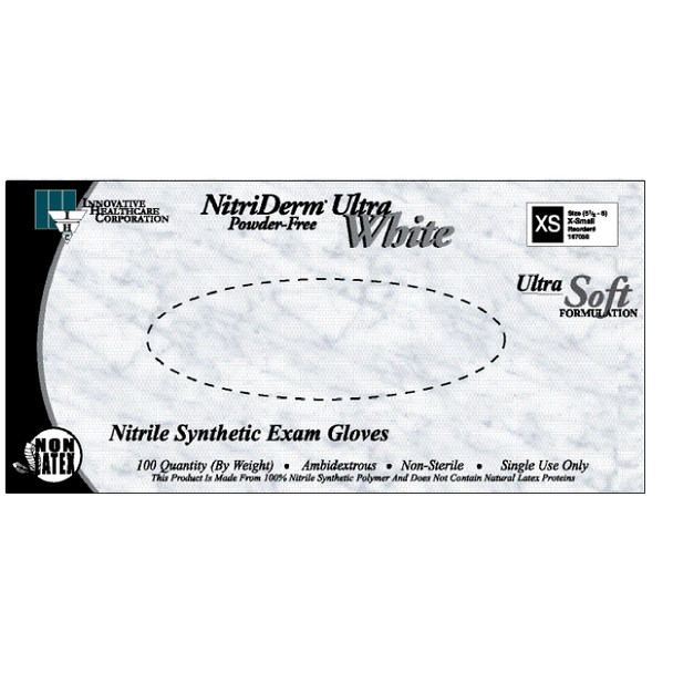 Innovative Healthcare Corp., Inc. NITRIDERM® 167200 Gloves, Exam, Medium, Nitrile, Non-Sterile, PF, Textured, ThinFilm, White, 100/bx, 10bx/cs (80 cs/plt) , case