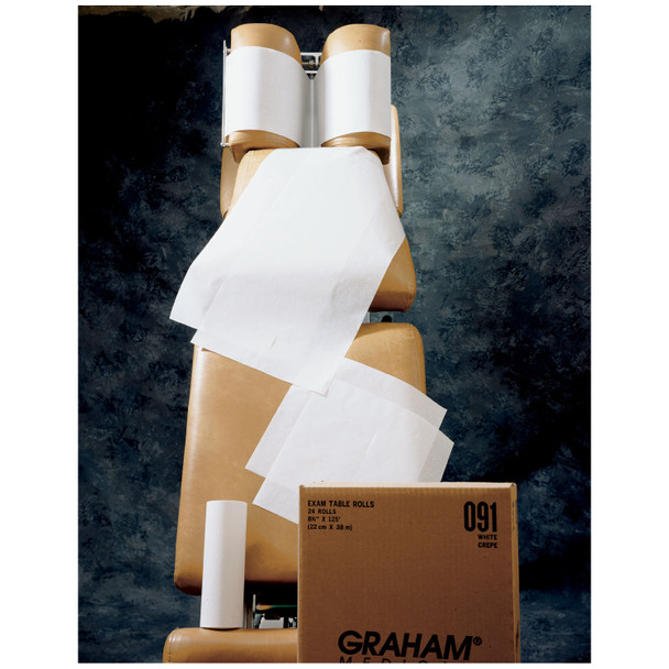 Graham Medical 49020 Chiropractic Headrest Roll, 8½\in. x 225 ft, Economy, White, Smooth, 25/cs (54 cs/plt) , case