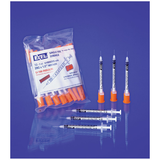 Exel Corporation 26015 Insulin Syringe & Needle, 30G x 5/16in., ½cc, 10/bg, 10 bg/bx, 5 bx/cs (16 cs/plt) , case