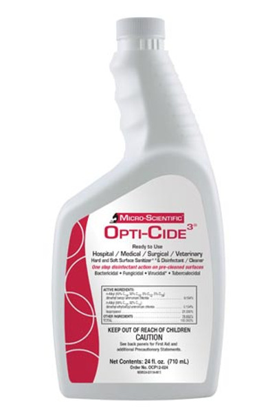 Micro-Scientific, USA OPTI-CIDE3® MOCP12-024 Opti-Cide3 Disinfectant, Pour Bottle with Flip Cap, 24 oz, 12/cs (60 cs/plt) (Contenental US Only) (Item is considered HAZMAT and cannot ship via Air or to AK, GU, HI, PR, VI) , case