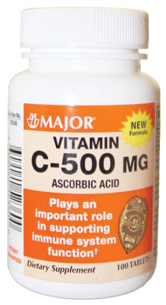 Major Pharmaceuticals 700036 Vitamin C, 500mg, Tablets, 100s, NDC# 00904-0523-60 (US Only) (MOQ = 12 eaches) , each