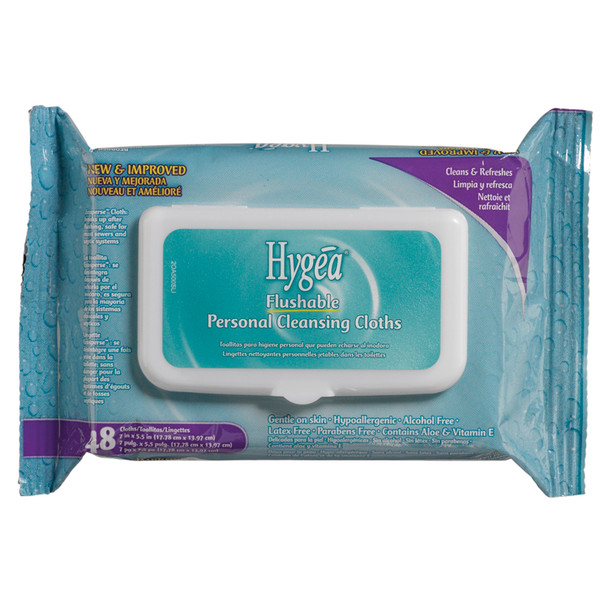 PDI - Professional Disposables, Intl. HYGEA® A500F48 Flushable Personal Cleansing Cloths, 5.5in. x 7in., 48/pk, 12 pk/cs (108 cs/plt) (US Only) , case